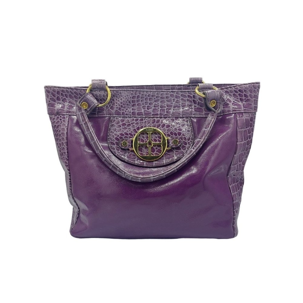 Joy Iman Tote Purple Reptile Pattern Faux Leather Clean inside Handbag Purse